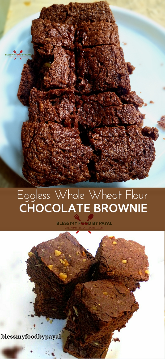 Eggless whole wheat flour chocolate brownie recipe | whole wheat eggless brownie | chocolate walnut brownie recipe