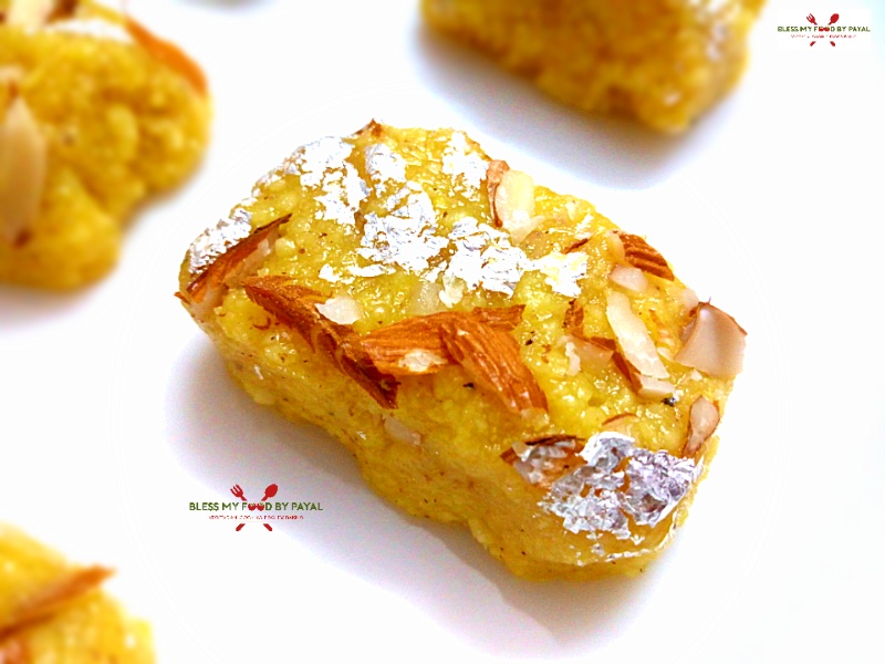 Custard flavoured Paneer Barfi from leftover ghee residue