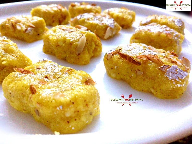 Custard flavoured Paneer Barfi from leftover ghee residue