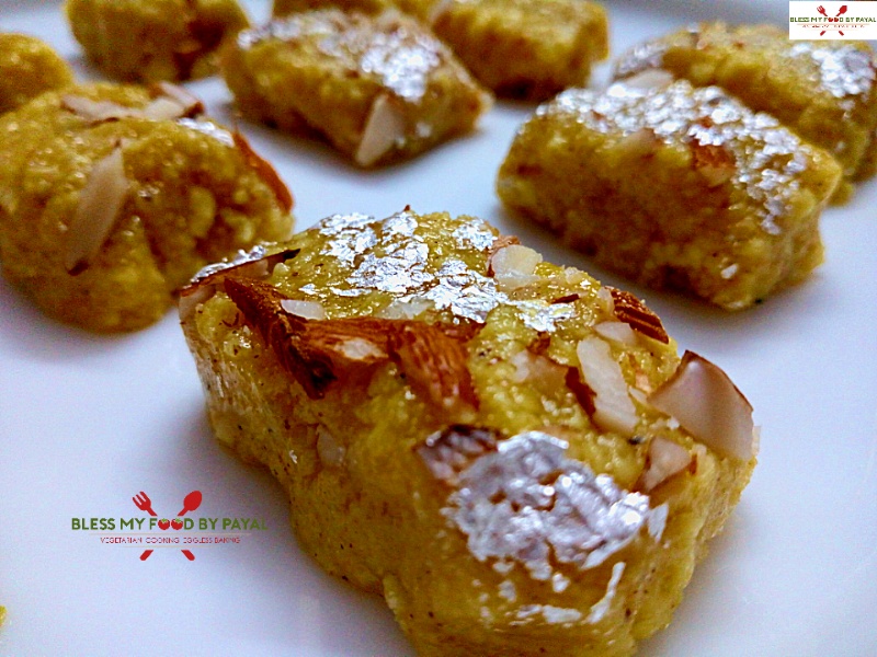 Custard flavoured Paneer Barfi from leftover ghee residue