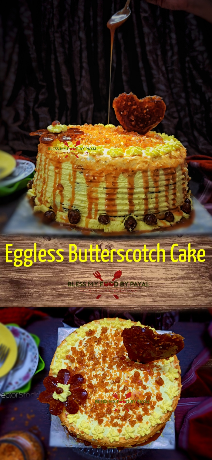 Butterscotch cake recipe with icing | eggless butterscotch cake | easy butterscotch icing cake | butterscotch cake with praline and cream