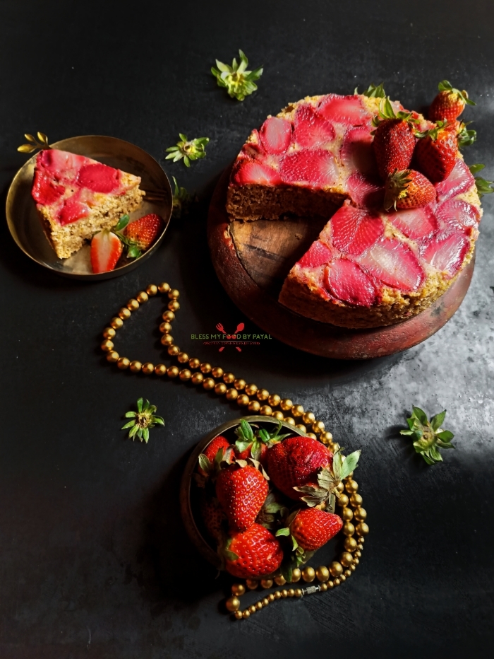 eggless strawberry upside down cake recipe