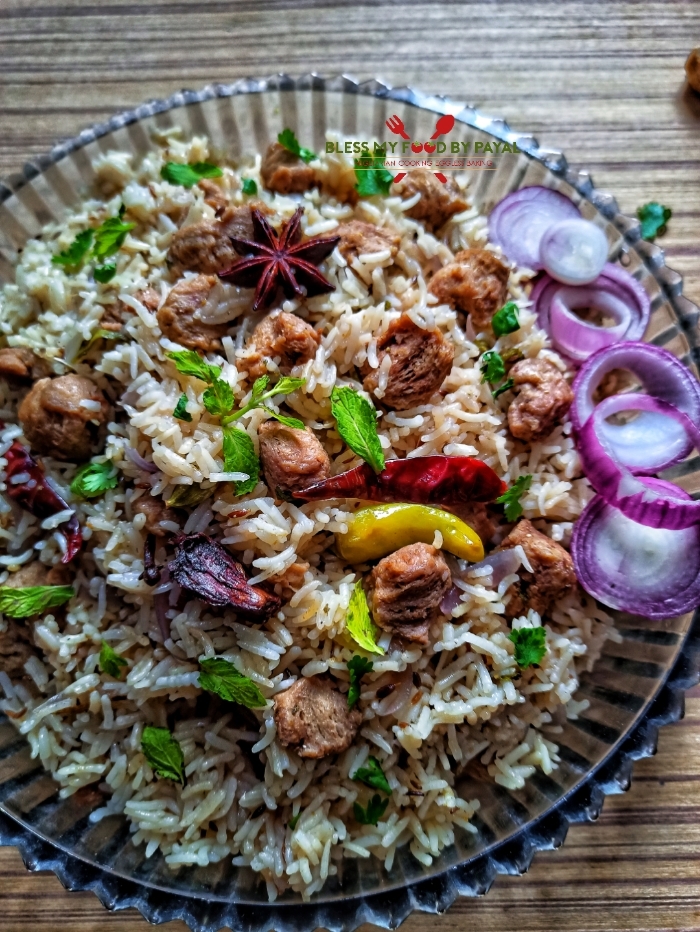 Soya Chunks Pulao without pressure cooker