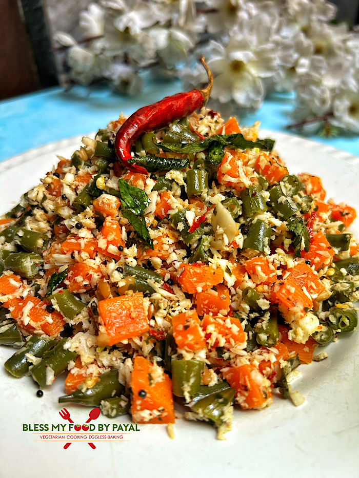 South Indian Carrot Beans Poriyal | Easy Carrot Green Beans Stir Fry with Coconut | Carrot Beans Thoran