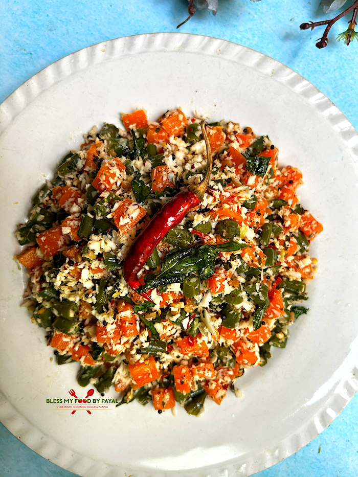 South Indian Carrot Beans Poriyal | Easy Carrot Green Beans Stir Fry with Coconut | Carrot Beans Thoran
