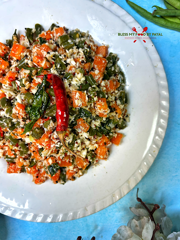 South Indian Carrot Beans Poriyal | Easy Carrot Green Beans Stir Fry with Coconut | Carrot Beans Thoran