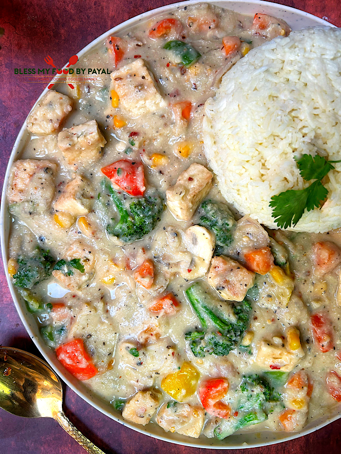 Vegan Mixed Vegetables in Cauliflower White Sauce | Mixed Veggies in Vegan Cauliflower White Sauce