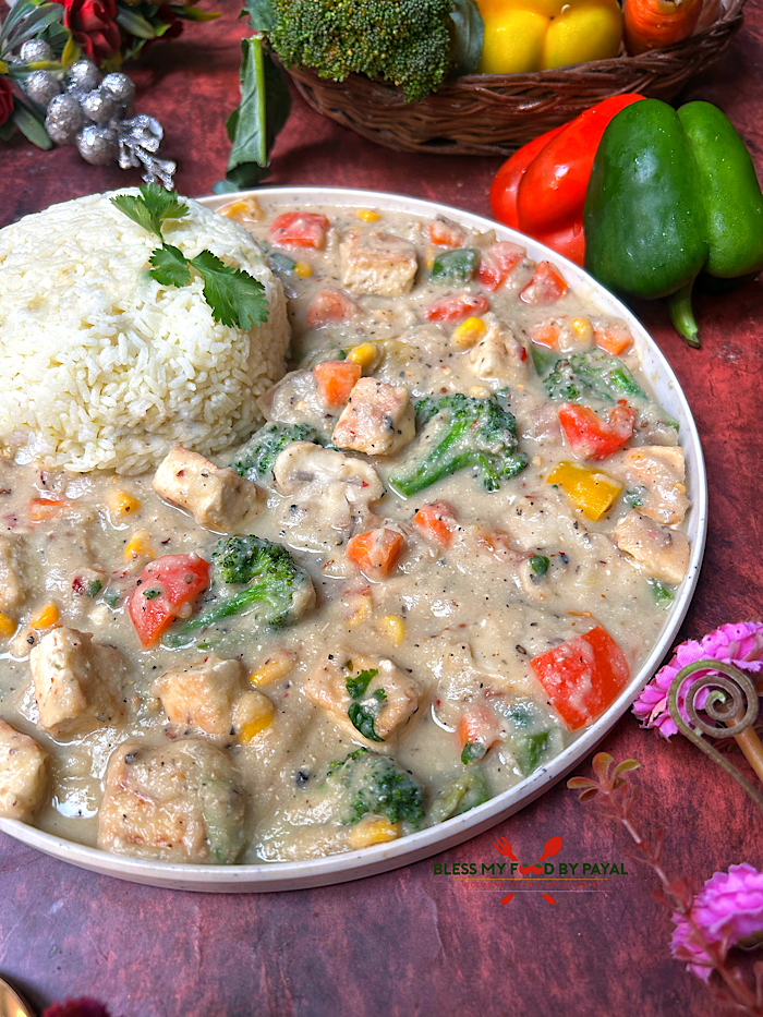 Vegan Mixed Vegetables in Cauliflower White Sauce | Mixed Veggies in Vegan Cauliflower White Sauce