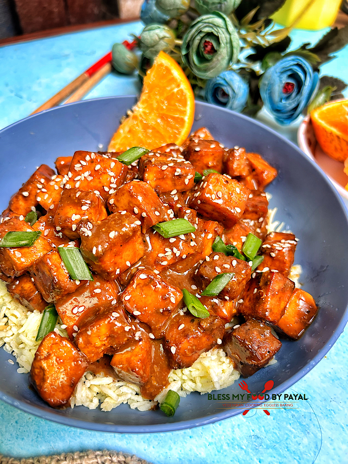 Oven Baked Orange Tofu with Fresh Orange Juice