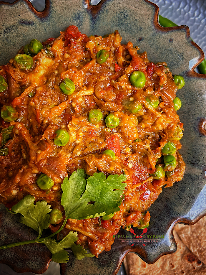 Matar Baingan Bharta Recipe Dhaba Style | Easy Roasted Eggplant with Green Peas
