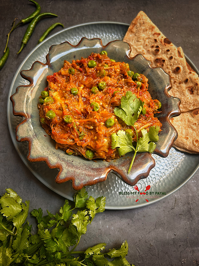 Matar Baingan Bharta Recipe Dhaba Style | Easy Roasted Eggplant with Green Peas