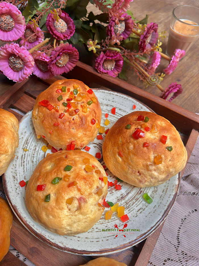 Eggless tutti fruity sweet buns | tutti fruity bread | homemade sweet buns recipe