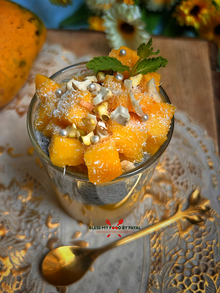 Mango Sabja Pudding Recipe | Mango Basil Seeds Pudding