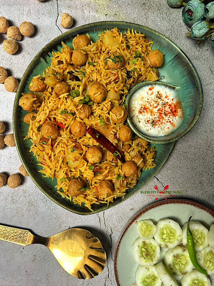 Soya Chunks Pulao without pressure cooker