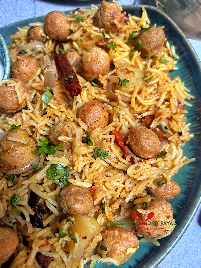 Soya Chunks Pulao without pressure cooker