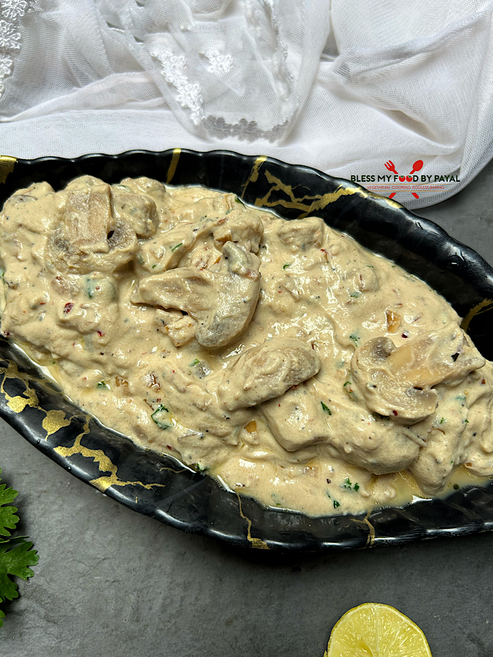Creamy High-Protein Garlic Lemon Coriander Mushrooms | Vegan Garlic Mushrooms in Tofu Sauce | Lemon Garlic Coriander Mushrooms