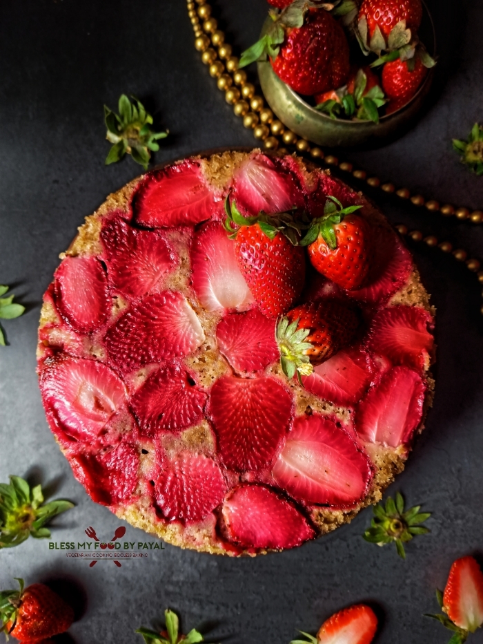 eggless strawberry upside down cake recipe