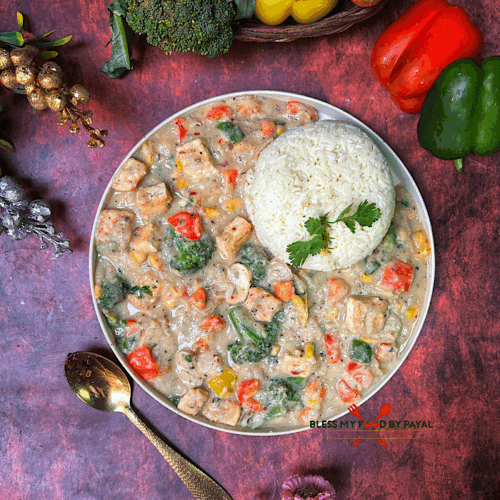 Vegan Mixed Vegetables in Cauliflower White Sauce | Mixed Veggies in Vegan Cauliflower White Sauce