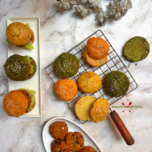 Lentil Burger Buns with Masoor, Yellow Moong & Green Moong Dal (Vegan, Gluten-Free | Air Fryer & Oven)